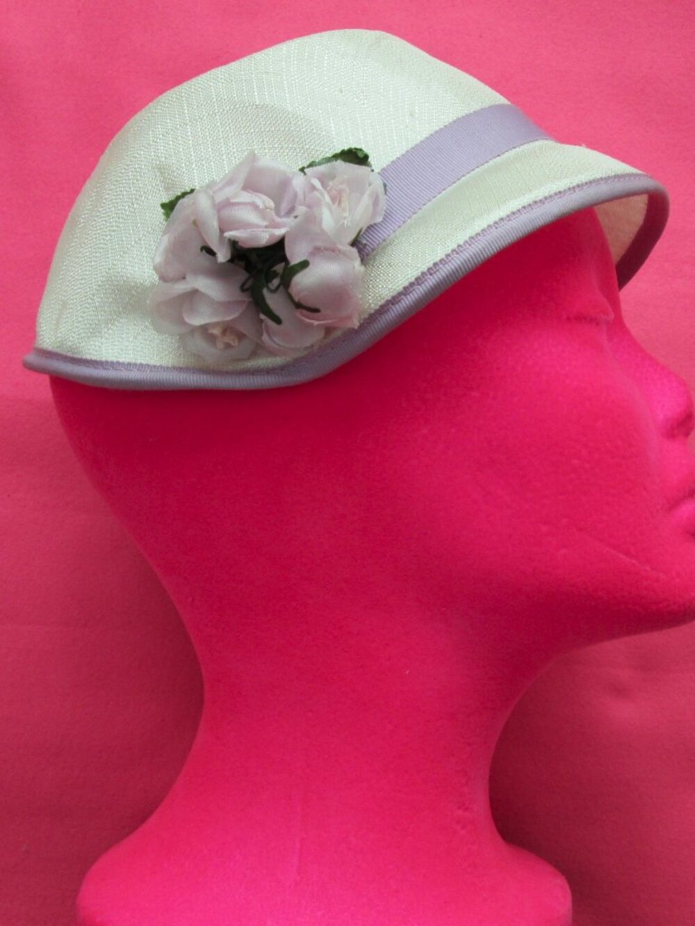 1950s vintage white pastel purple floral hat easter bonnet